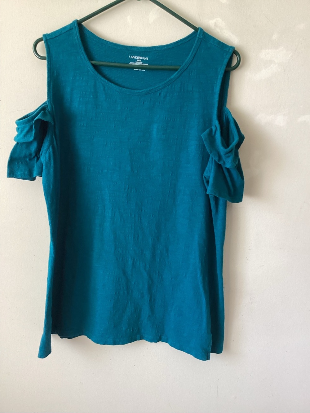 Lane Bryant Teal Cold-Shoulder Tank with Sleeve Ties